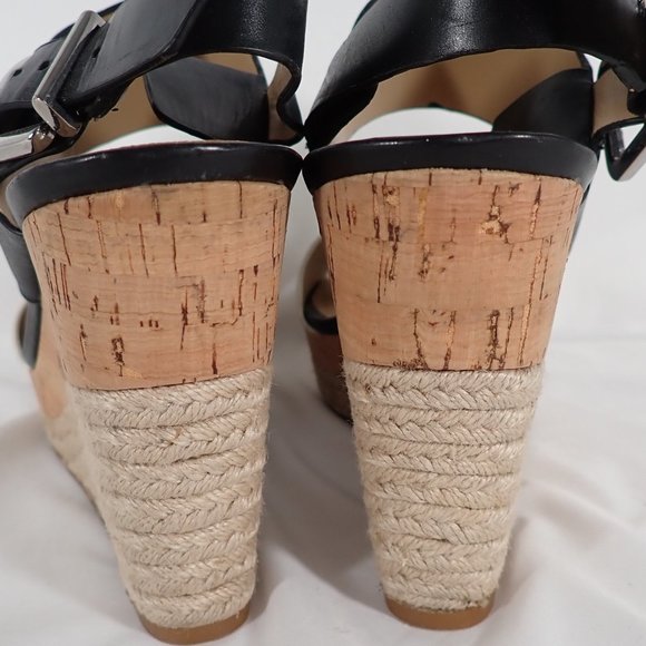 Antonio Melani Woman's 9M Leather Black and White Cork/Jute Wedge sandals - Picture 5 of 9